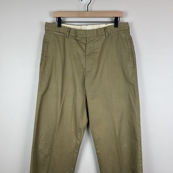 Brooks Brothers Mens Chino Pants 34x32 Tan Cotton Pleated Workwear Office Career - Picture 2 of 8